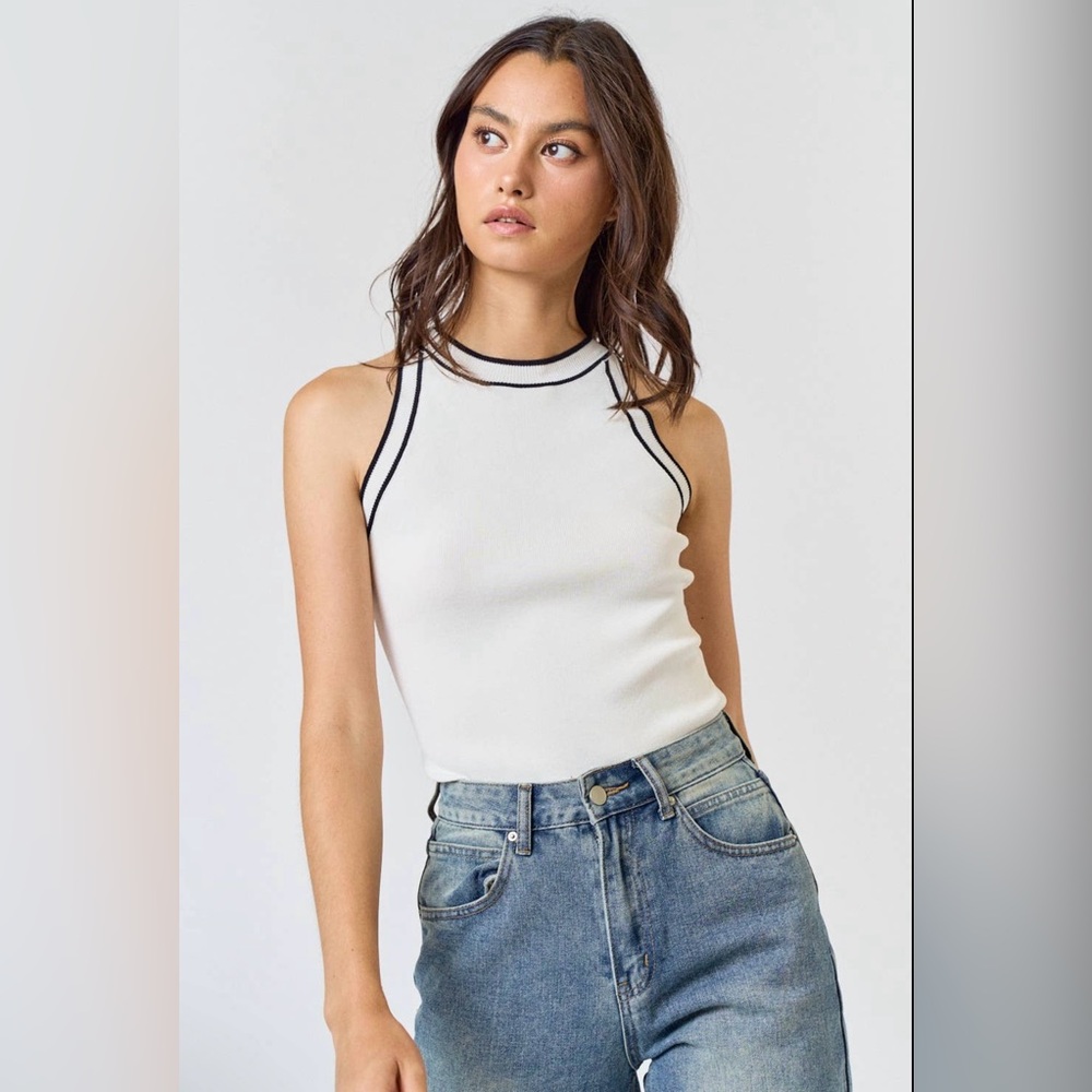 NWT HAILEY Contrast Trim Knit Halter Tank | Boutique
